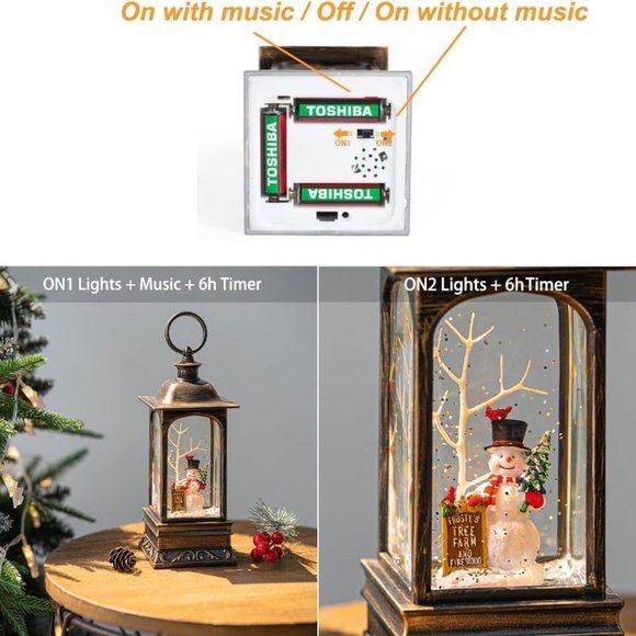 Snow Globes, Snowman Water Lantern, 8 Christmas Music, USB Powered & Battery - Picture 2 of 5